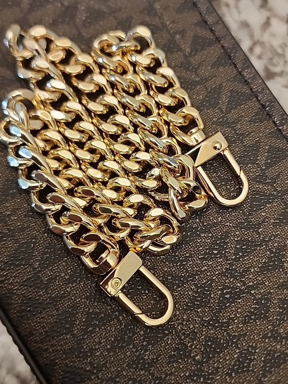Michael Kors Brown Logo Crossbody with‎ Gold Chain